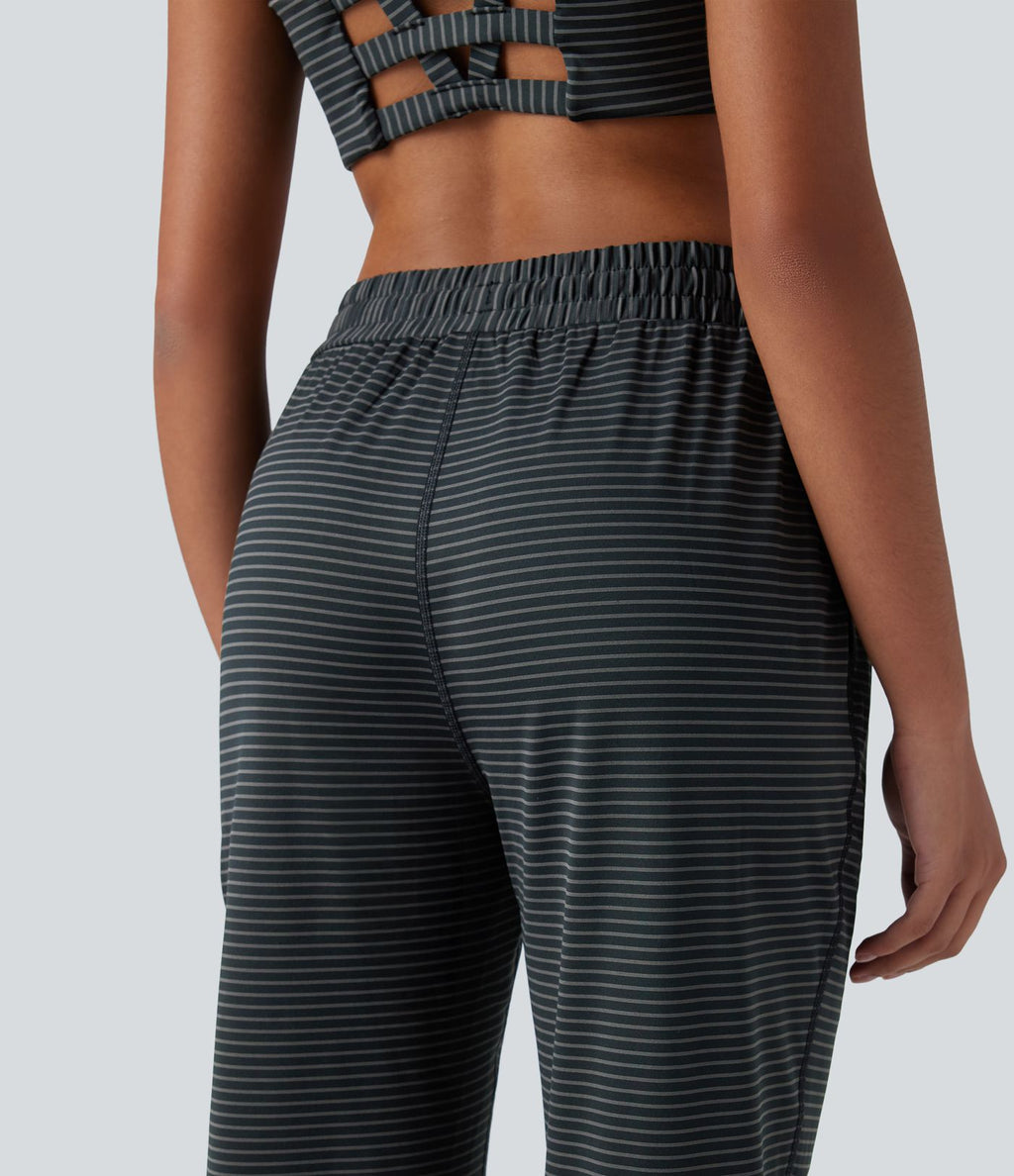 Jogging yoga taille moyenne avec cordon de serrage à rayures avec poches