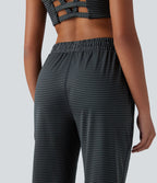 Jogging yoga taille moyenne avec cordon de serrage à rayures avec poches