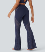 Pantalon de yoga évasé à taille haute croisée, poche arrière et dentelle