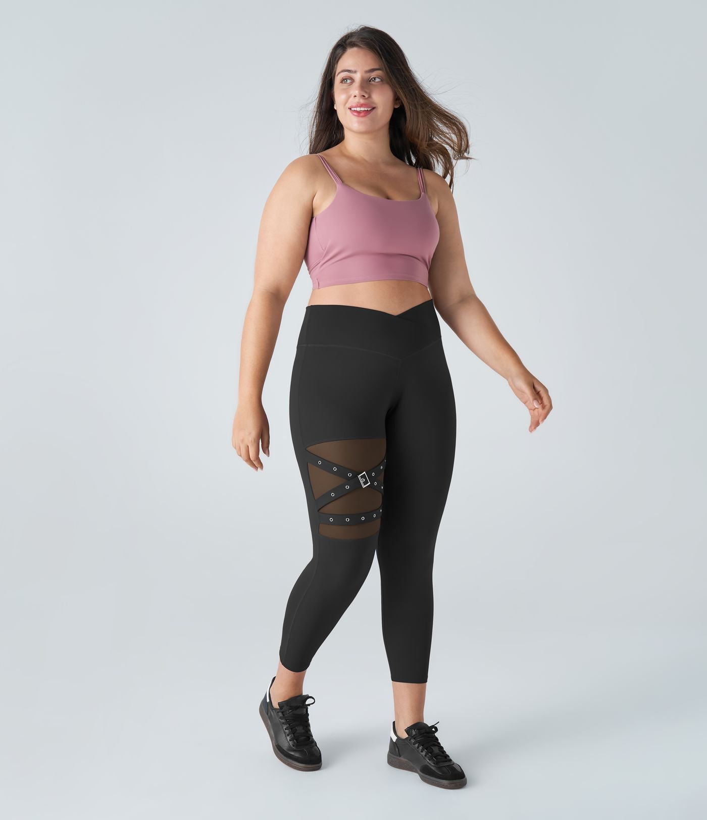 Legging yoga grande taille croisé taille haute avec mesh contrastant et boucle décorative DayStretch