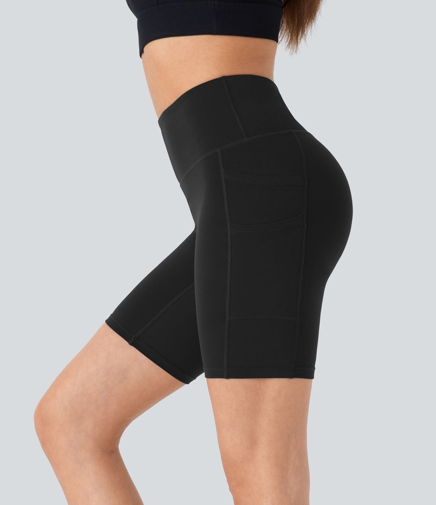 Short cycliste de yoga Softlyzero™ taille haute à double poches 17,5cm - Protection UV UPF50+