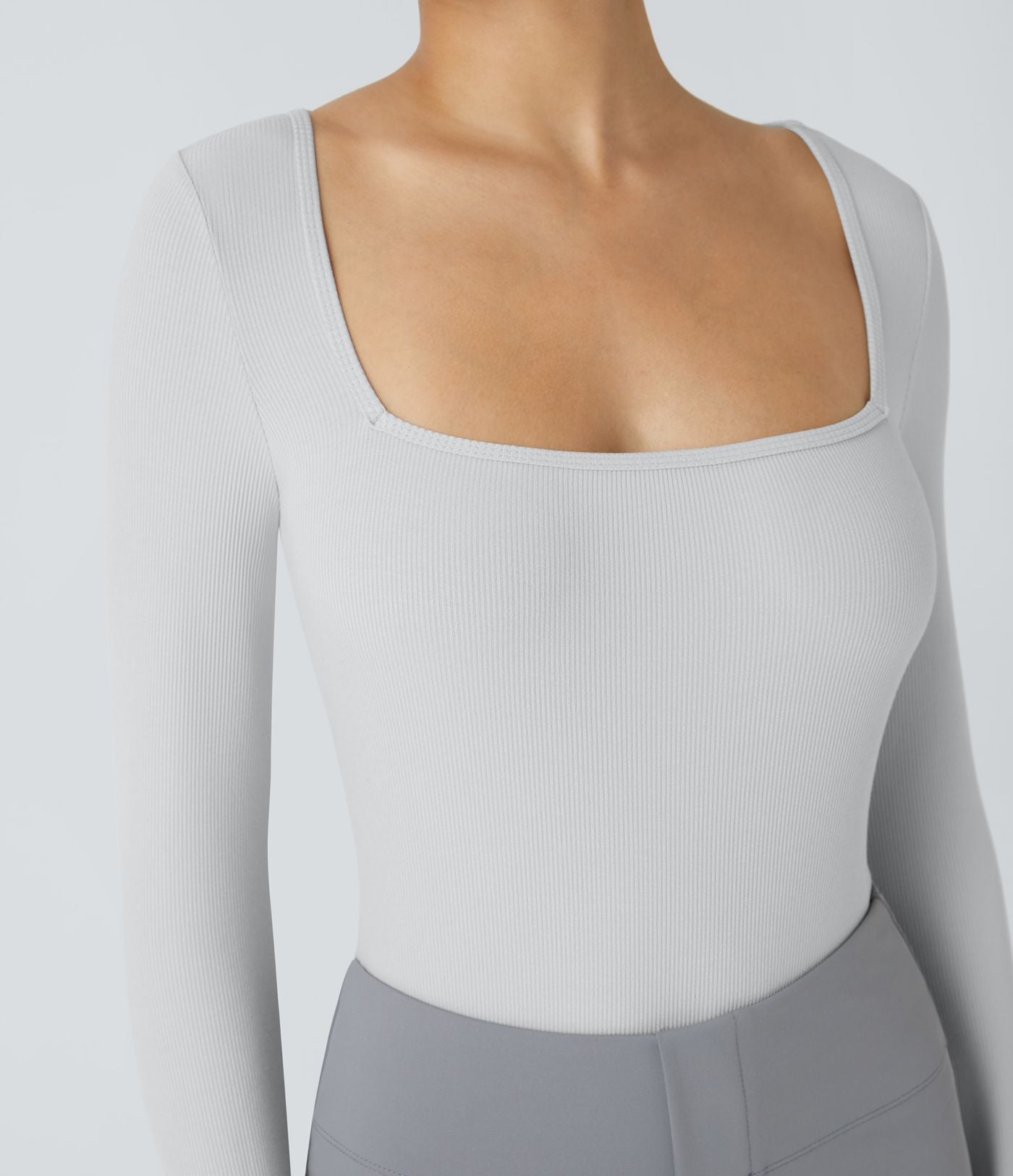 Bodysuit de Travail Tricot Côtelé Col Carré Manches Longues Boutonné Silhouette Élancée