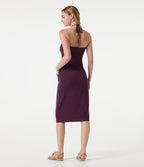 Robe midi dos nu à col halter avec lien noué au dos et poches