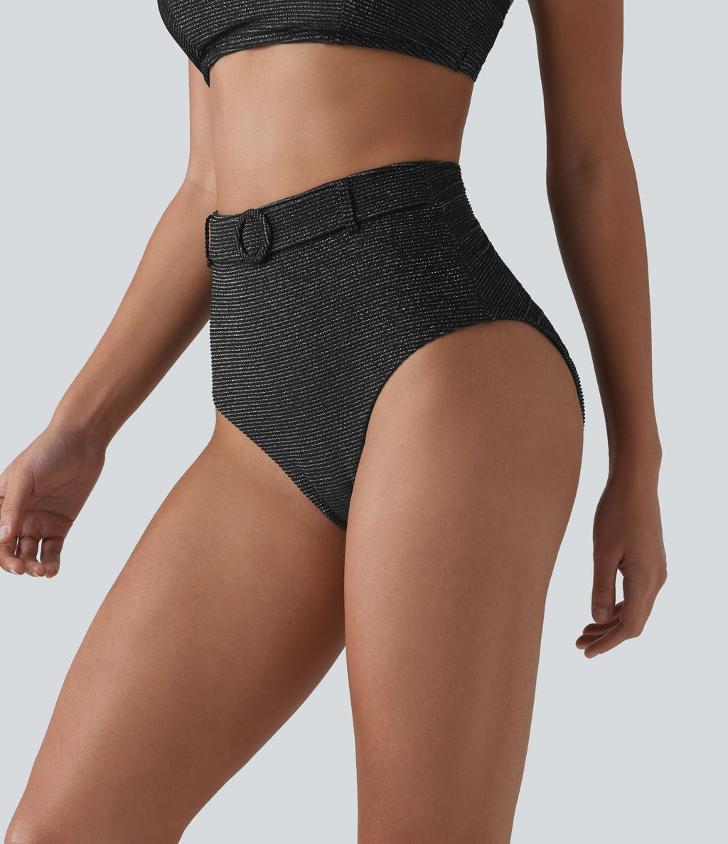 Bas de bikini gainant taille haute à rayures scintillantes