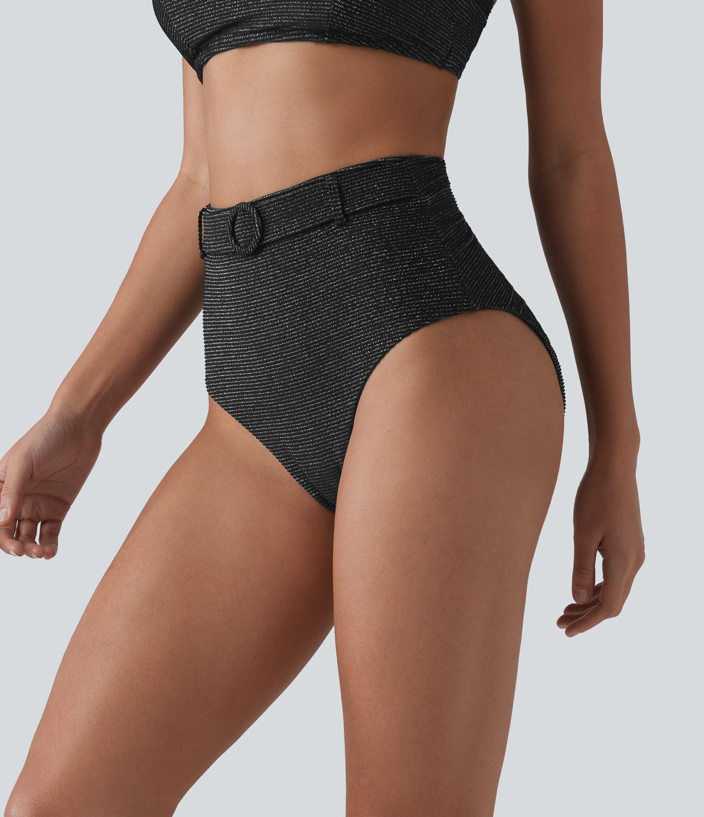 Bas de bikini gainant taille haute à rayures scintillantes