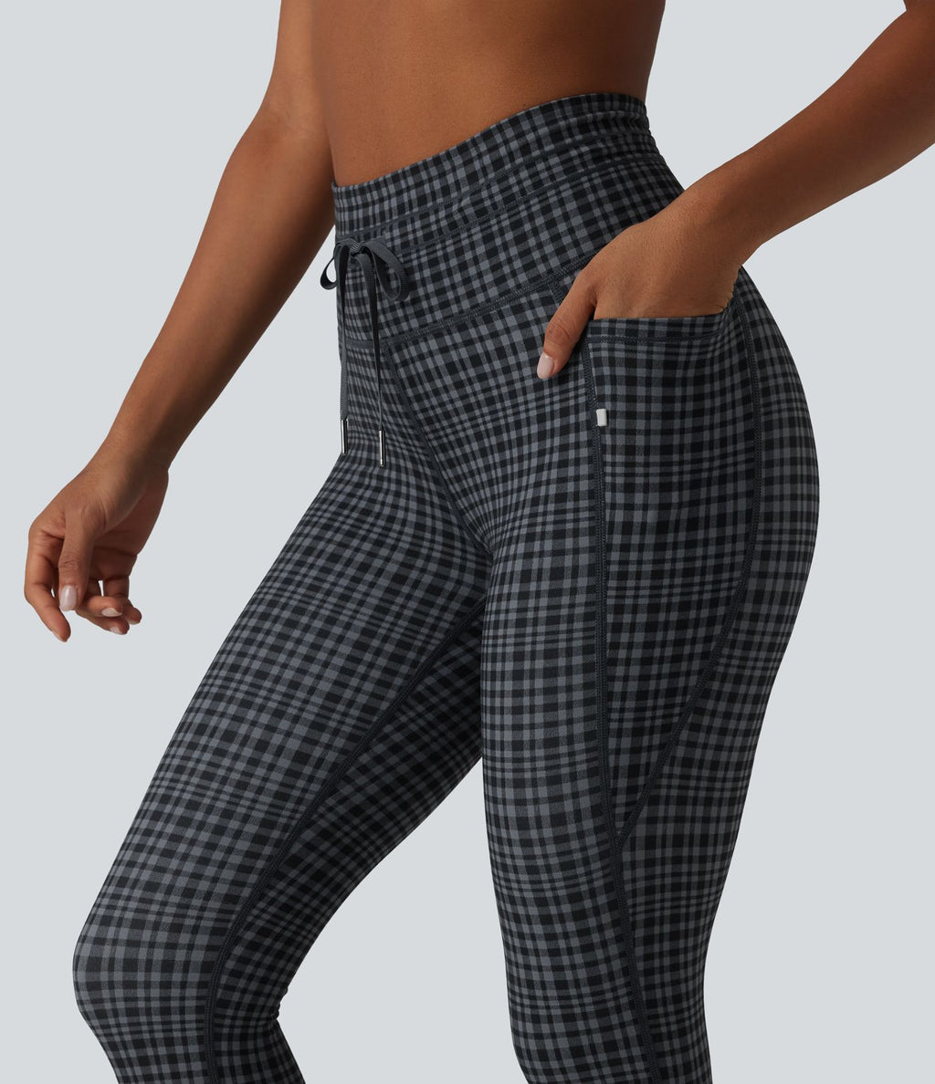Legging corsaire de yoga Halara UltraSculpt™ imprimé à carreaux taille haute avec cordon de serrage et poches