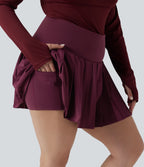 Breezeful™ Jupe-short yoga mini 2-en-1 grande taille à plis et ourlet asymétrique, taille haute, séchage rapide avec poches
