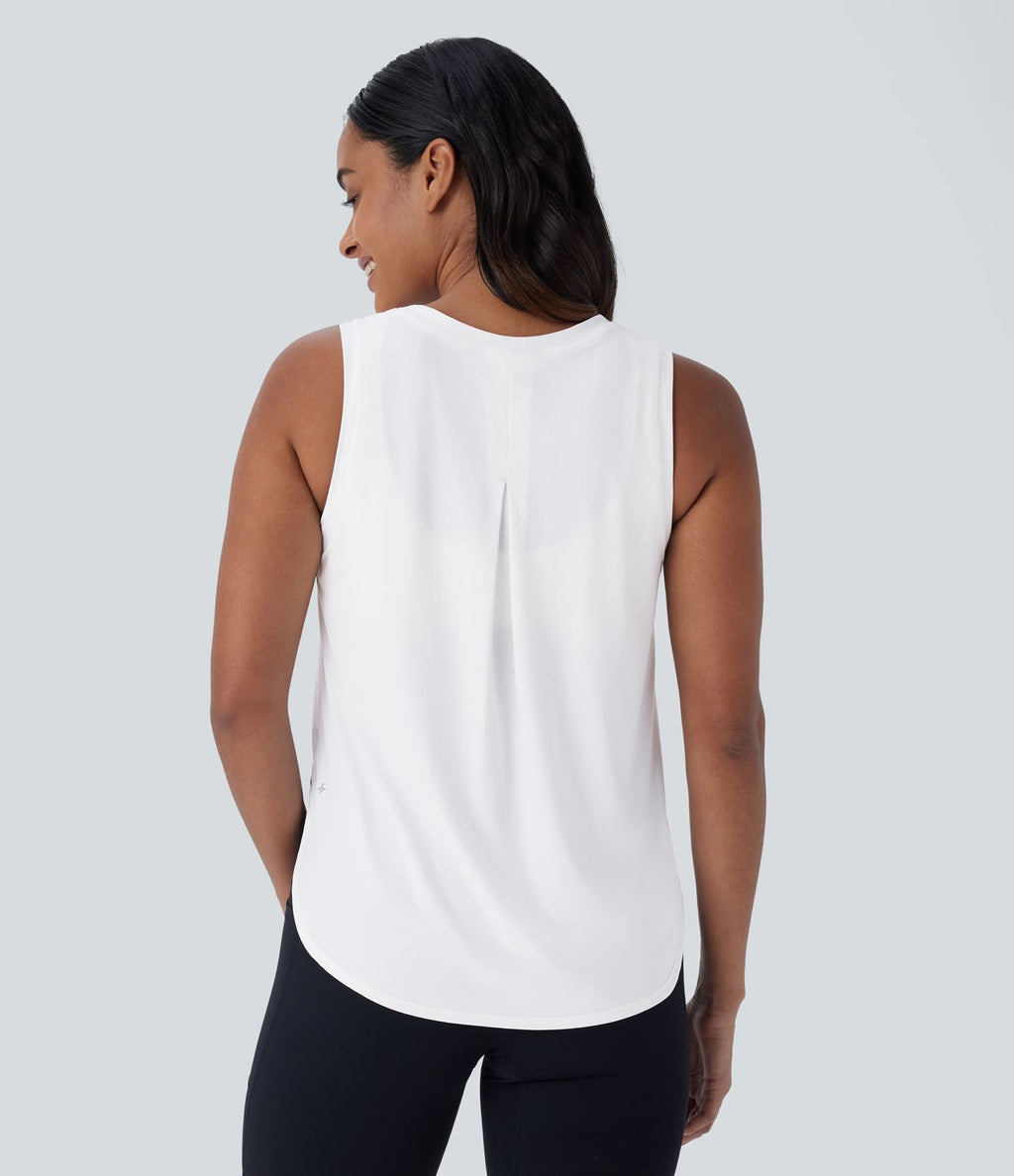 Haut de sport yoga col rond sans manches ourlet arrondi