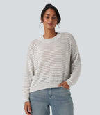 Pull décontracté col rond épaules tombantes coupe décontractée
