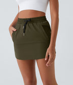 Mini-Jupe Golf Taille Haute Cordon de Serrage Poches Latérales Ourlet Courbé 2 en 1