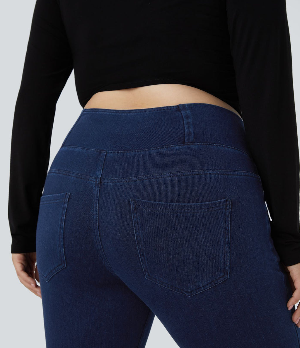 Halara Flex™ Legging Travail  7/8 Taille Croisée en Denim Tricot Extensible Taille Haute Poches Multiples Grande Taille