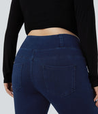 Halara Flex™ Legging Travail  7/8 Taille Croisée en Denim Tricot Extensible Taille Haute Poches Multiples Grande Taille