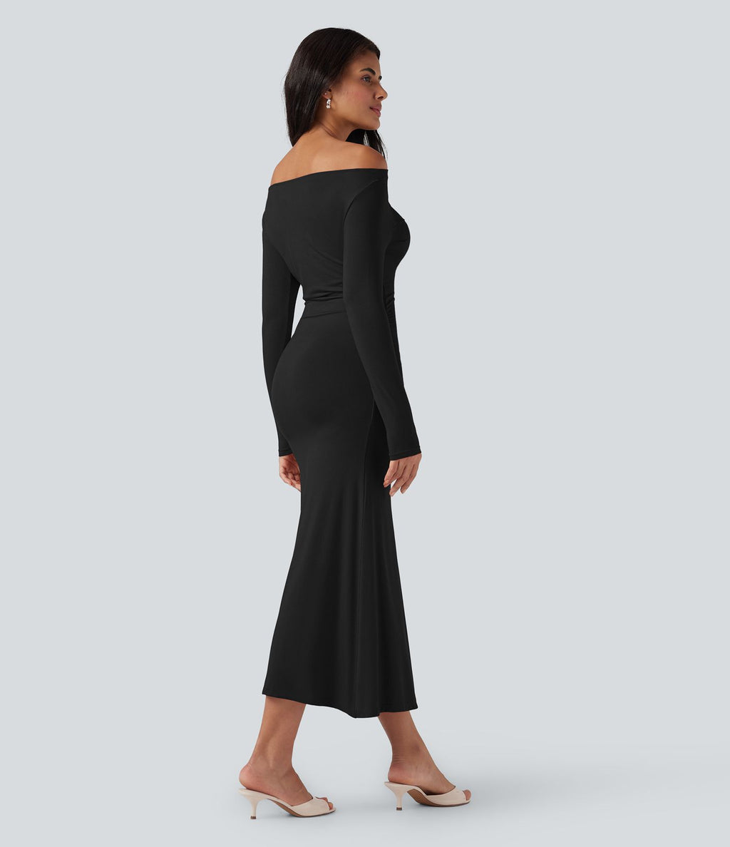 Robe longue épaules dénudées manches longues