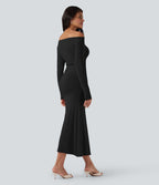 Robe longue épaules dénudées manches longues