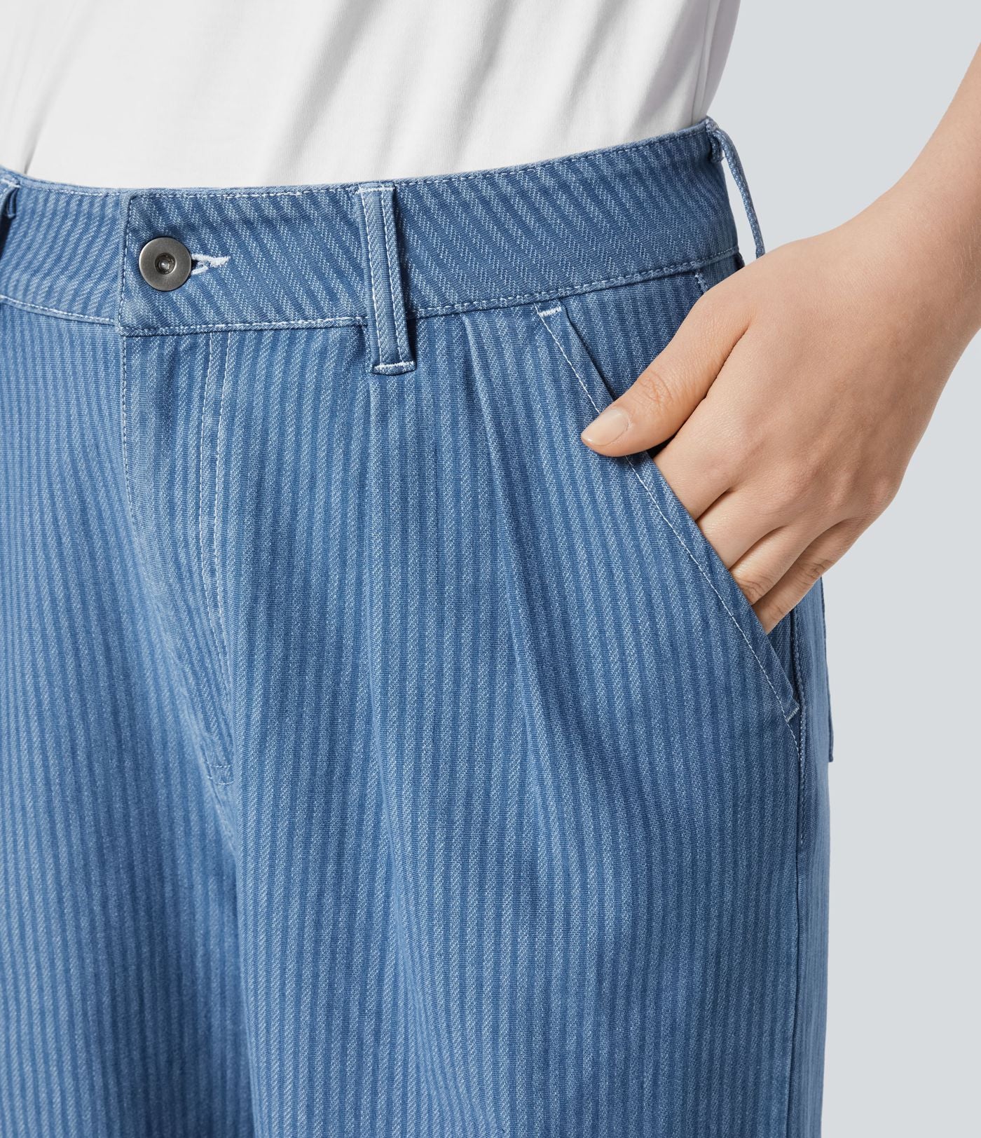 Halara Flex™ Jean Large Décontracté à Rayures Taille Haute avec Multiples Poches et Tissu Extensible Lavé