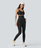 Pantalon large fluide décontracté gainant taille haute avec poches