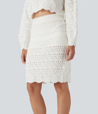 Jupe-pull décontractée 2-en-1 maille ajourée longueur genou taille haute avec poches