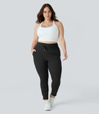 Patitoff™ Flow Jogging Longueur Complet Unis Grande Taille Résistants aux Poils d'Animaux à Taille Haute avec Cordon de Serrage et Poches Latérales