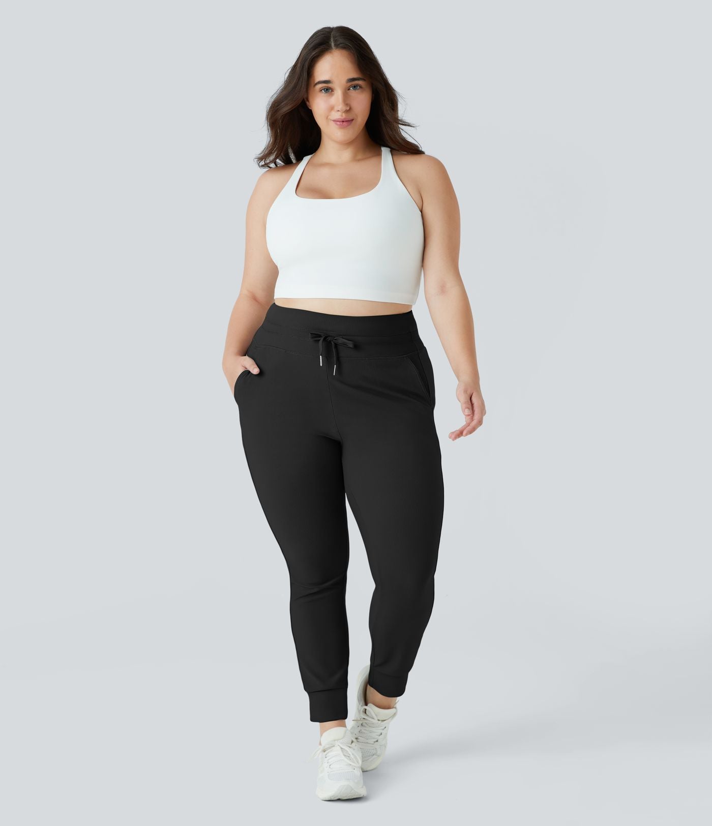 Patitoff™ Flow Jogging Longueur Complet Unis Grande Taille Résistants aux Poils d'Animaux à Taille Haute avec Cordon de Serrage et Poches Latérales
