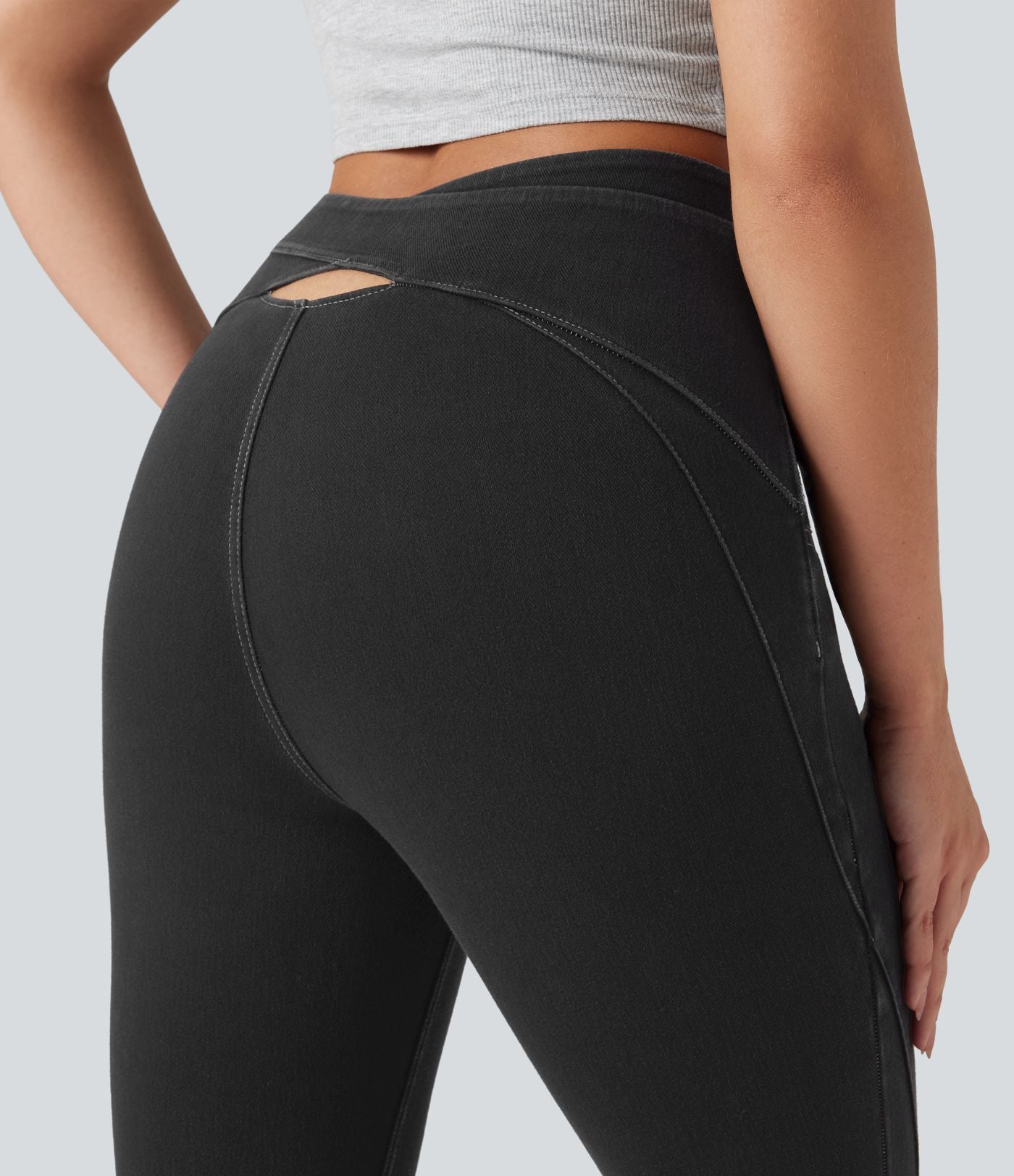 Legging denim évasé Halara Flex™ taille haute dos croisé fendu avec poches