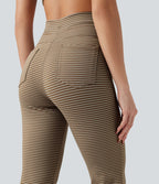 Pantalon de yoga évasé à rayures, taille haute, cordon et poches