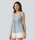 Débardeur décontracté froncé avec cordon de serrage, broderie anglaise et soutien-gorge intégré