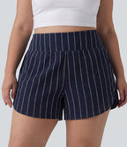Short rayé grande taille taille haute avec ourlet arrondi et poches