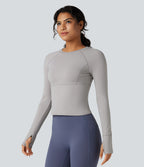 Top de sport yoga polaire col rond manches longues avec trous pouces