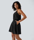 Breezeful™ Robe Casual Plissée à Bretelles Réglables Mini Dos Nu Découpée Poche Latérale Séchage Rapide