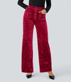 Pantalon en Velours Taille Haute avec Bouton Multipoches Droites