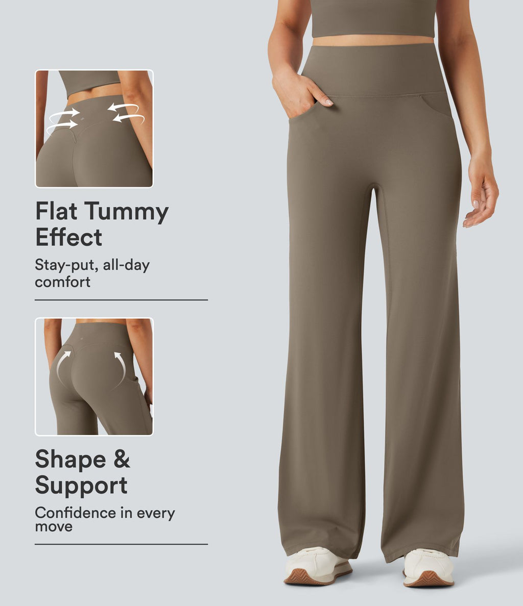 Pantalon de yoga droit gainant taille haute avec poches Halara UltraSculpt™