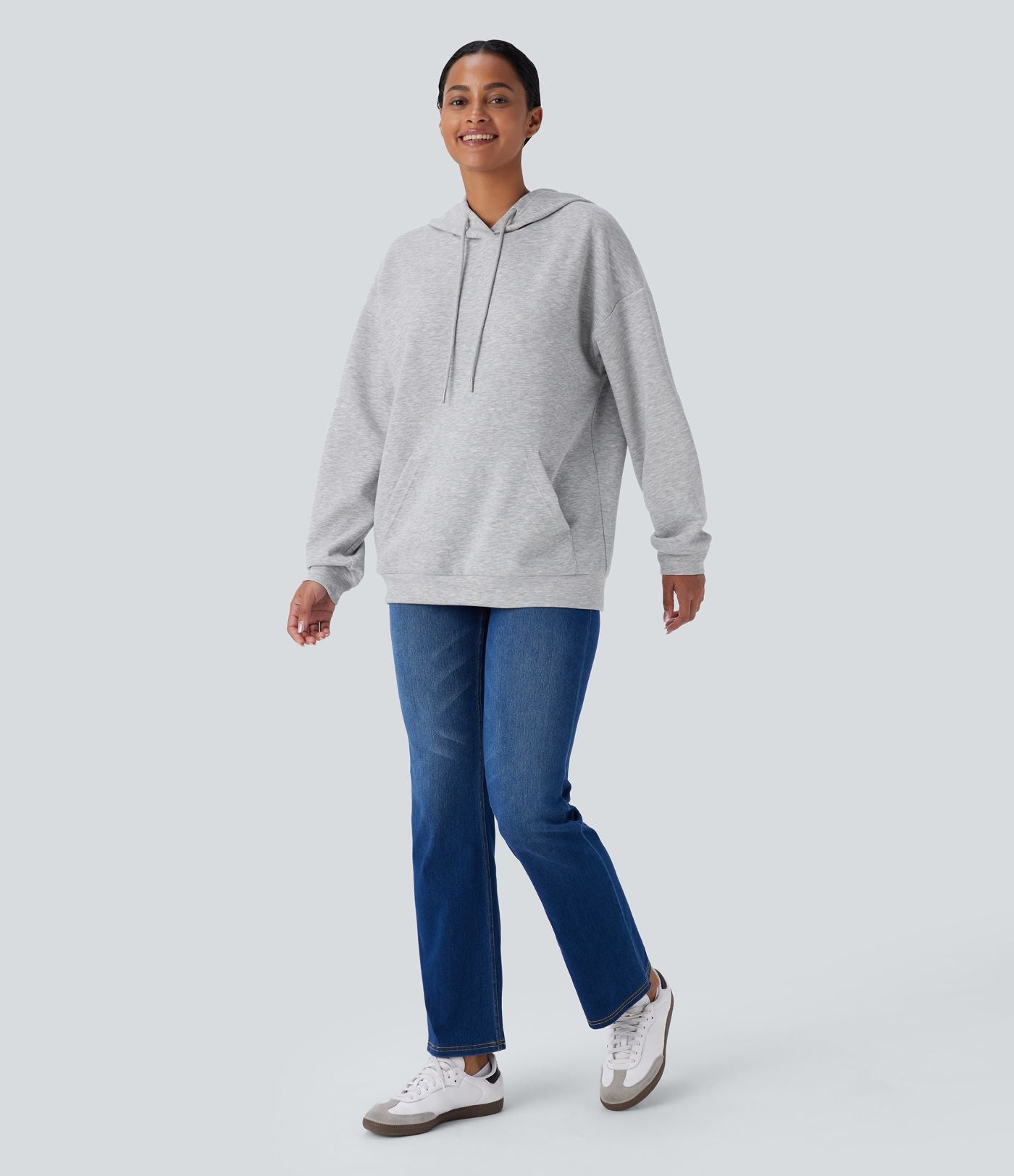 Sweat-shirt décontracté à capuche avec cordon de serrage, manches longues, poche kangourou, coupe croisée et fente