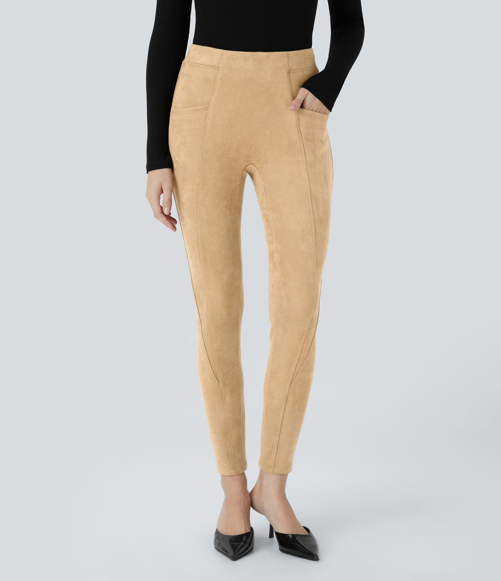 Legging décontracté en suédine taille haute, gainant, avec poches latérales
