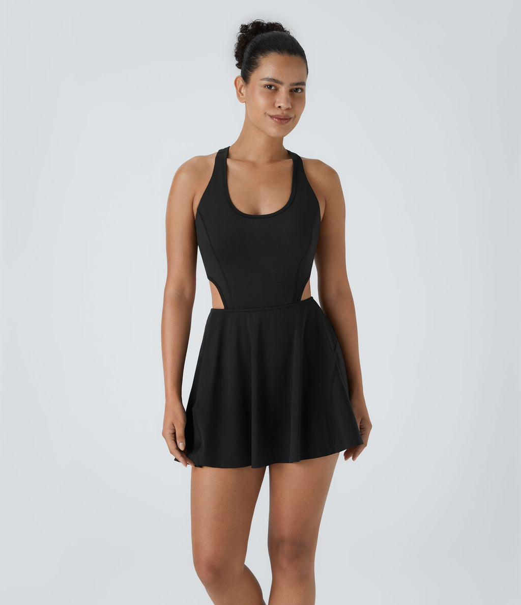 Robe de tennis mini SoftlyZero™ Airy dos nu avec bretelles croisées découpées et poches à effet frais InstantCool