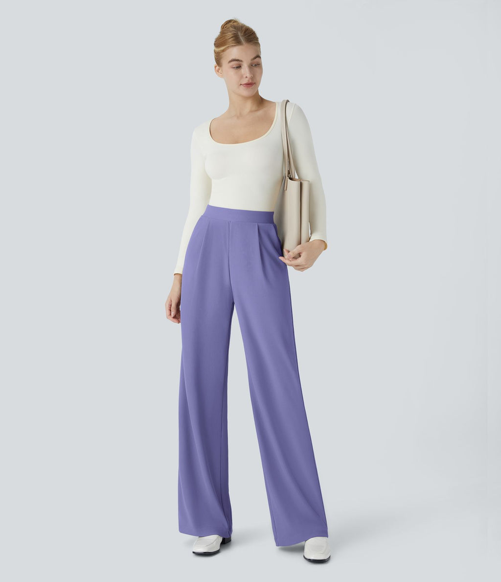 Halara Flex™ Pantalon Tailleur Évasé à Taille Haute Sculptant la Silhouette avec Poches Latérales Micro Waffle