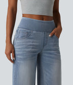 Halara Flex™ Jean large casual baggy taille mi-haute en lyocell drapé effet délavé, avec poches
