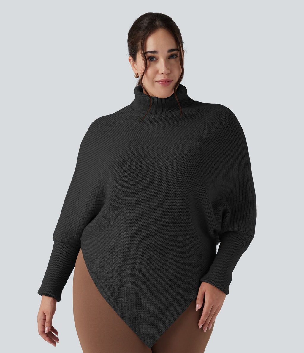 Pull grande taille col montant manches longues à ourlet asymétrique