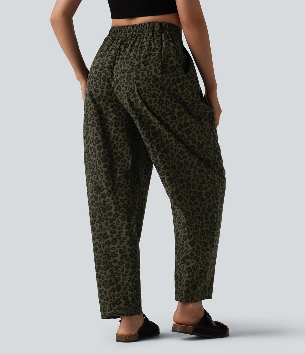 Pantalon léopard décontracté taille mi-haute et jambes fuselées avec poches
