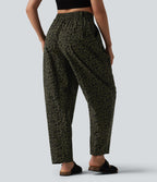 Pantalon léopard décontracté taille mi-haute et jambes fuselées avec poches