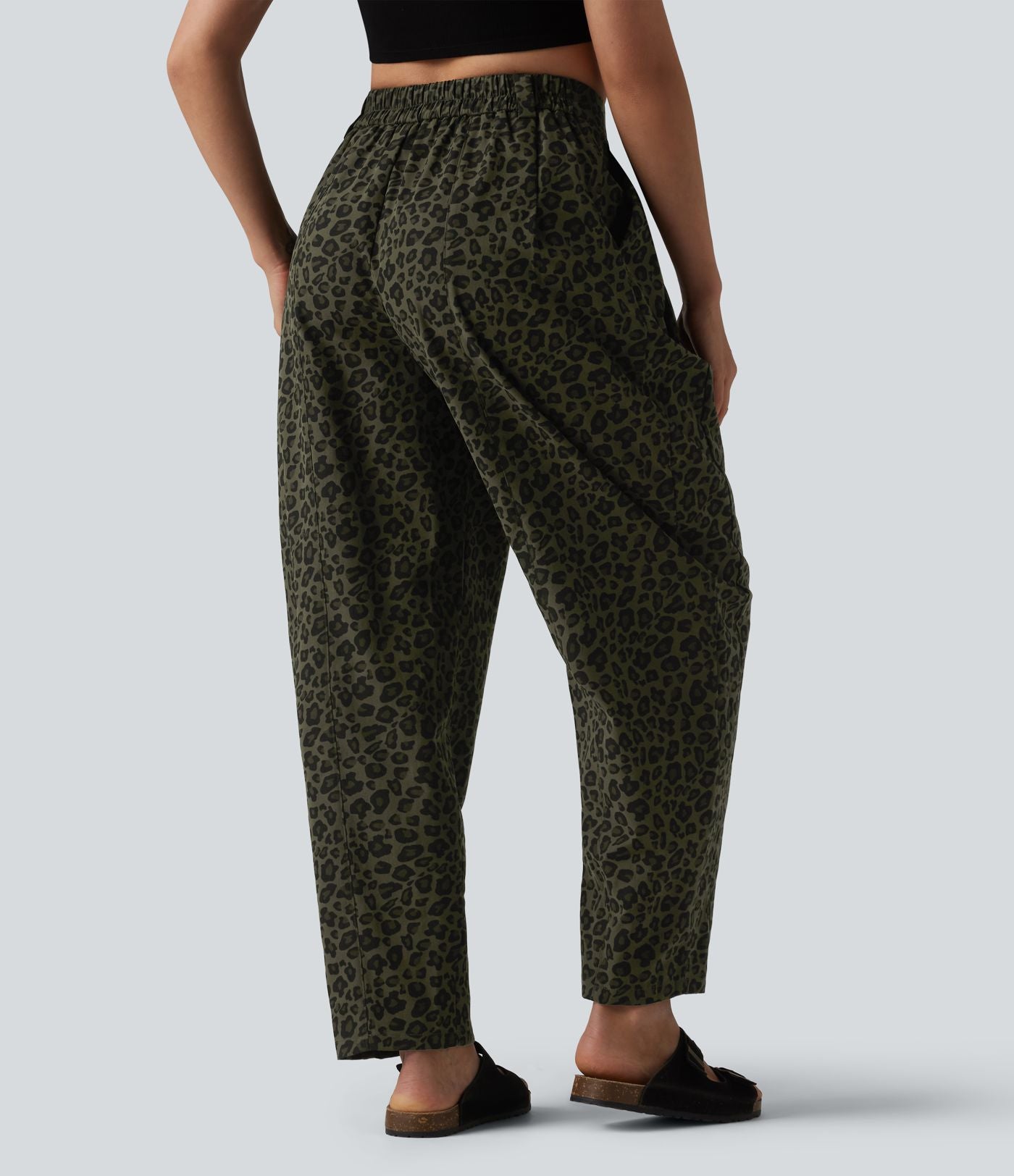 Pantalon léopard décontracté taille mi-haute et jambes fuselées avec poches