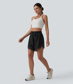 Short de yoga 2-en-1 fluide maille contrastante taille mi-haute 17,5 cm avec cordon de serrage