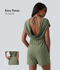 Combishort décontracté col V dos drapé manches courtes en jersey chiné avec poches - Easy Peasy