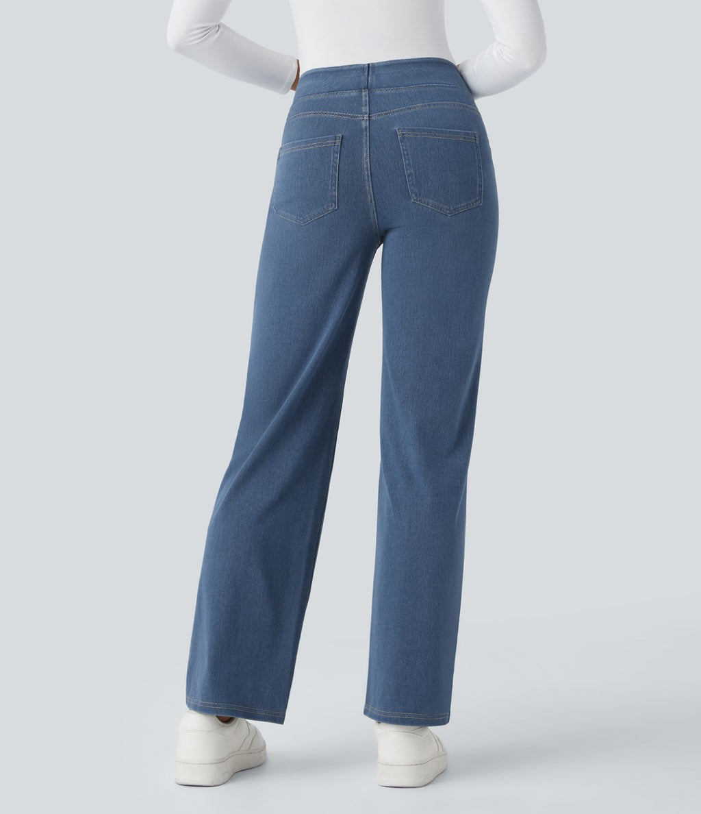 Halara Flex™ Jean Droites Travail en Maille Extensible Taille Haute Plusieurs Poches