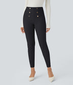 Pantalon tailleur skinny gainant taille haute à chevrons avec poches arrière zippées décoratives