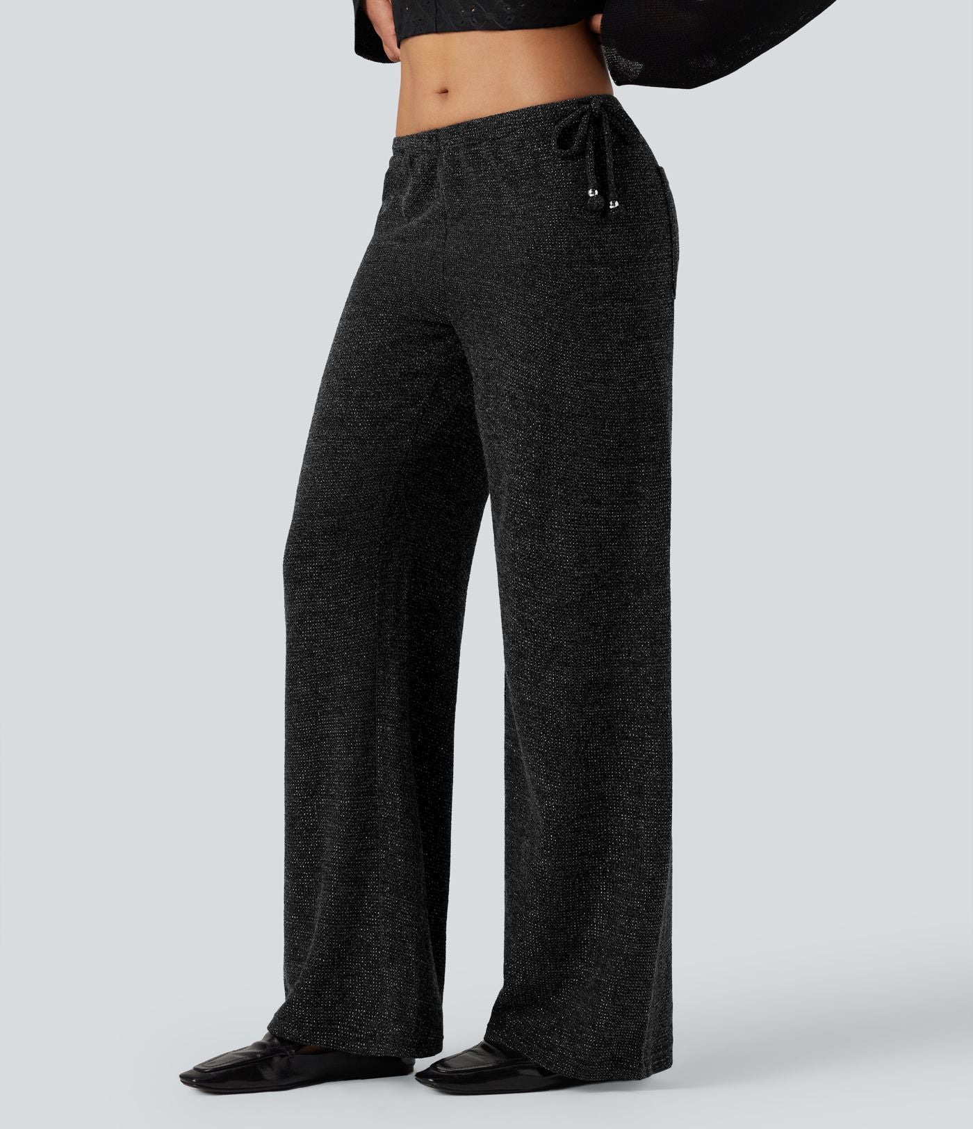 Pantalon large tricot effet sparkle avec poches