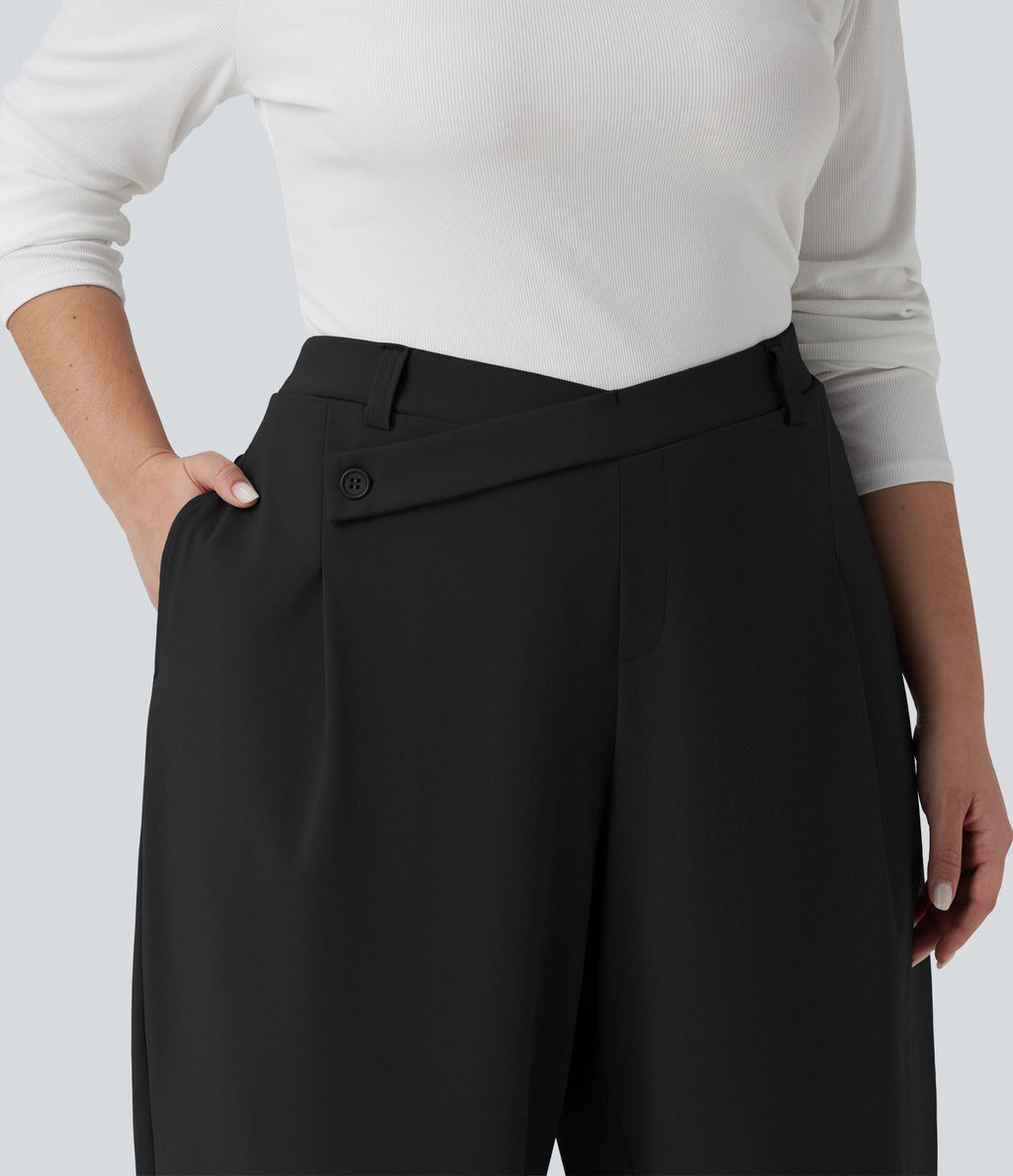Halara Flex™ DayStretch Pantalon tailleur grande taille asymétrique fuselé taille haute avec poches