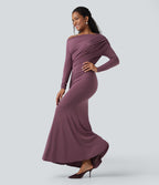 Robe sirène longue à manches longues, épaules dénudées