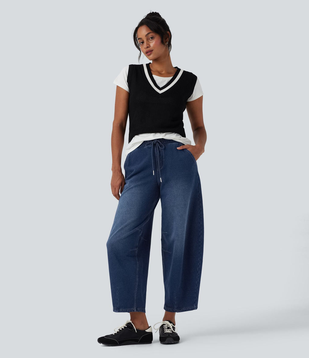 Jean 7/8 jogging molleton français Halara Flex™ taille mi-haute coupe barrel avec cordon et poches