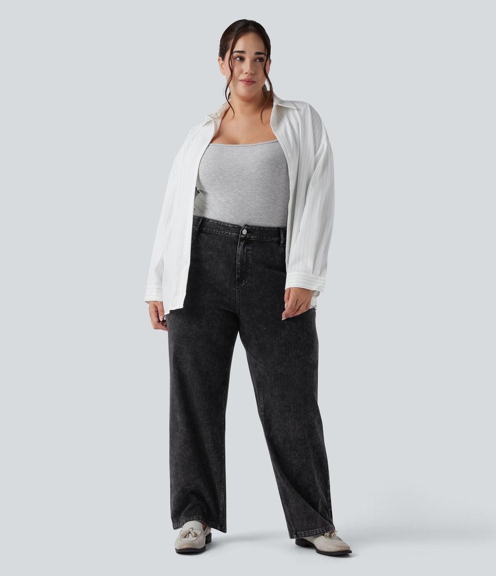 Halara Flex™ Jean casual grande taille jambe droite taille haute avec poches