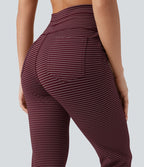 Pantalon de yoga évasé à rayures, taille haute, cordon et poches